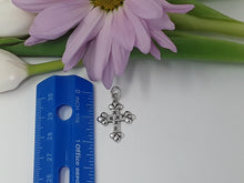 Load image into Gallery viewer, ps7123 - Medium Sterling Silver Cross with XX’s and Puffy Edges (Left Charm)