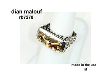 Load image into Gallery viewer, rb7278 - Sterling Silver Textured Shank Longhorn Ring With Three 14k Gold Stars And One 14k Gold Longhorn