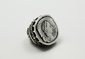 rs5102 - Sterling Silver Cast Of Ancient Roman Coin Ring W/Coliseum Sides