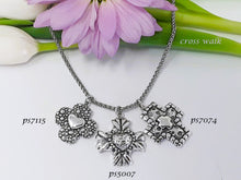 Load image into Gallery viewer, ps5007 - Medium Sterling Silver Leafy Kd Cross with Heart Center (Middle Charm)