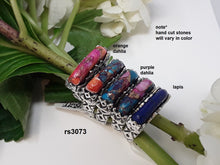 Load image into Gallery viewer, rs3073 - African Zag Stack Ring Sterling Silver With Choice Of 1/2 Moon Hand Cut Stone