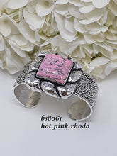Load image into Gallery viewer, bs8061 Large Puffed Sterling Square With Hand-Cut Stone - Cuff Bracelet (Hot Pink Rhodo)