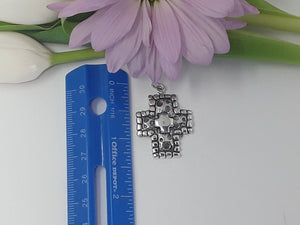 ps7074 - Md Sterling Silver Cross w/Craters Square Edge and Center Cross (Right Charm)