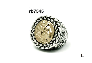 rb7545 -  Sterling Silver Caviar Ring with Gold Coin Center
