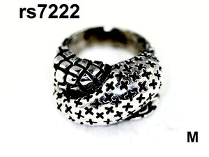 rs7222 - Sterling Silver Cross Dome Ring W/X'S and Diamond Shapes