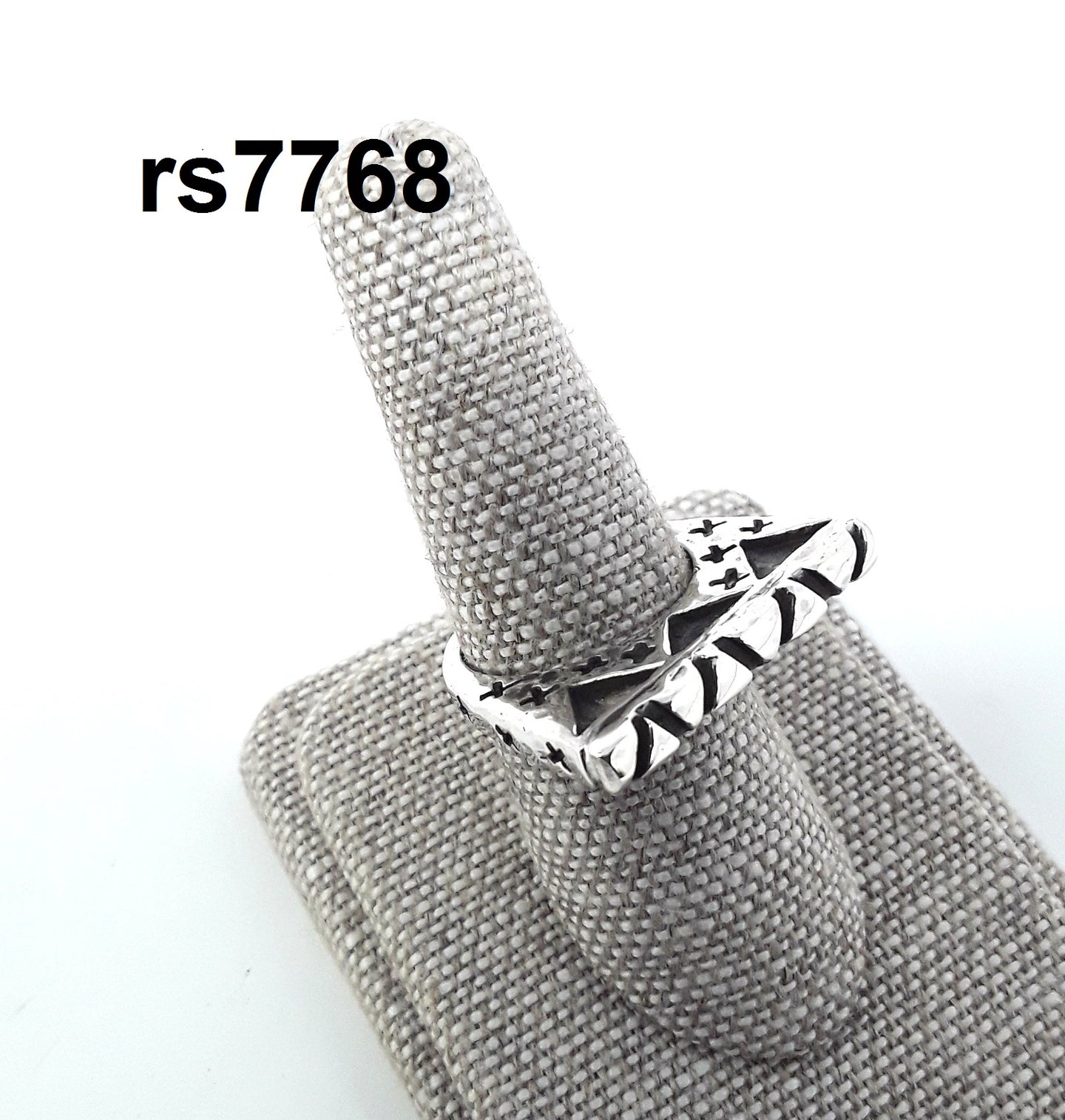 rs7768 - Flat Sterling Silver Triangle Top w/Triangle and X's On Shank