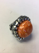 Load image into Gallery viewer, rs8244 - Large Sterling Silver Checkerboard Sided Ring With Hand Cut Cabachon Stone
