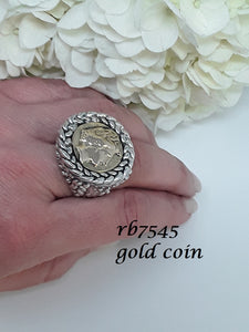rb7545 -  Sterling Silver Caviar Ring with Gold Coin Center