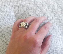 Load image into Gallery viewer, rbd8460 - Blooms Sterling Silver Flower Band With Solid 14k Gold Flower Top And Diamond
