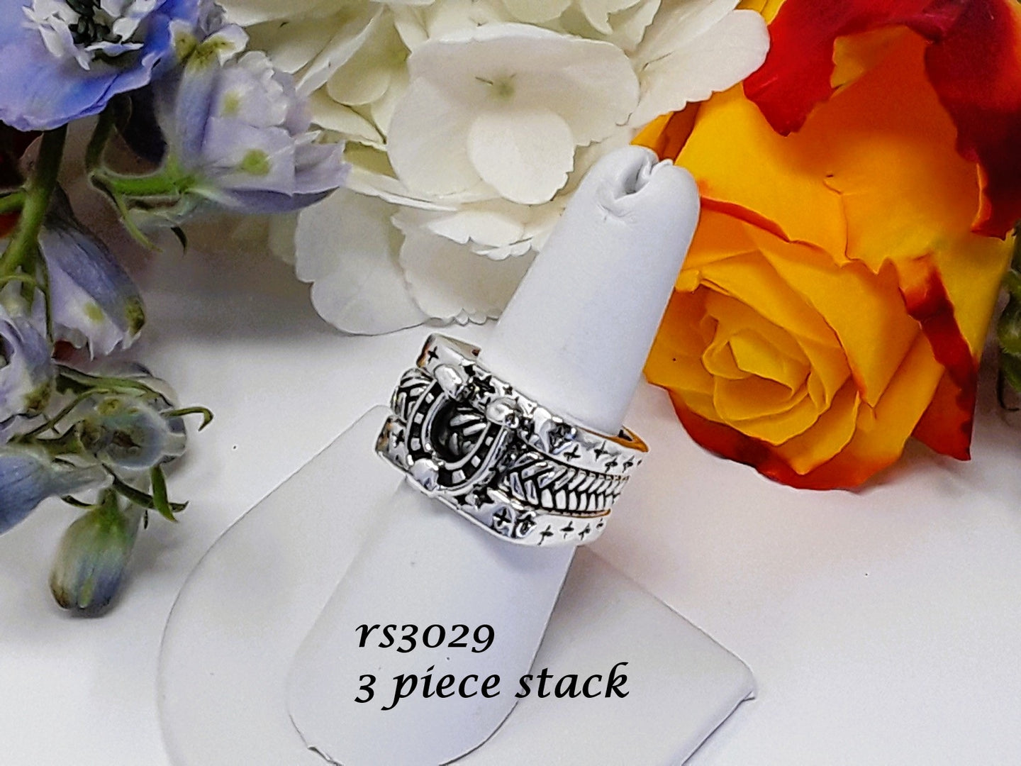 rs3029 - 3pc Sterling Silver Horseshoe Stack Ring