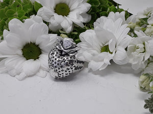 rs7643 - Large Sterling Silver Sacred Heart Ring with xx's and 3 silver crosses