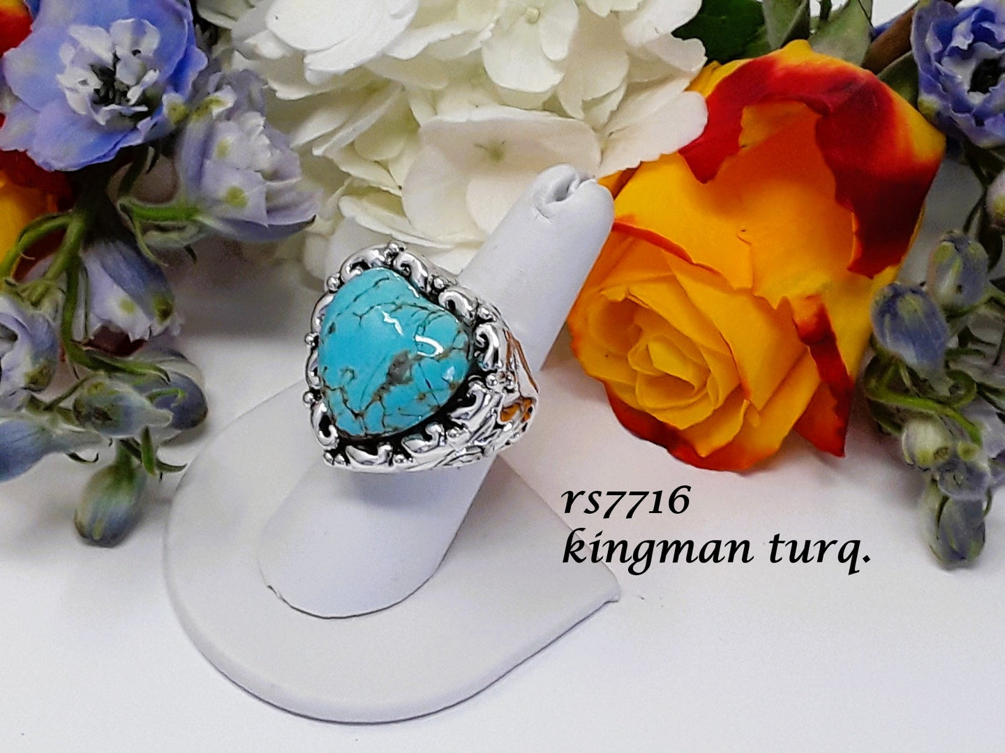 rs7716 - Sterling Silver Swirl Side Heart Ring w/Stone Heart