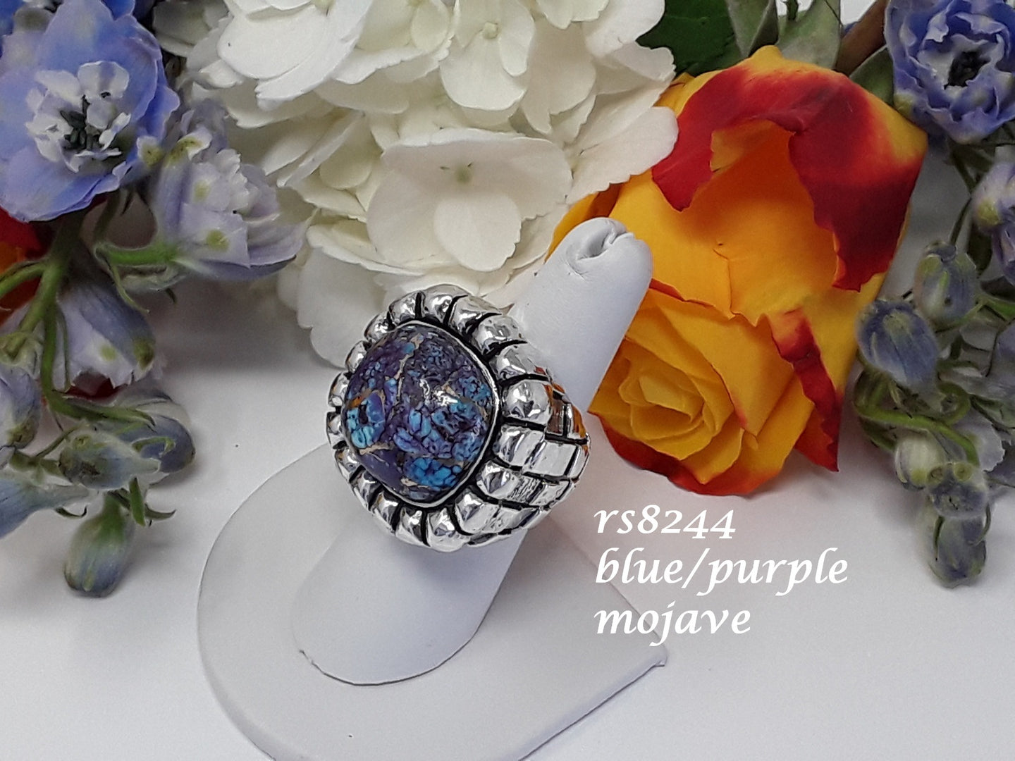 rs8244 - Large Sterling Silver Checkerboard Sided Ring With Hand Cut Cabochon Stone