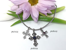 Load image into Gallery viewer, ps8109 - Sterling Silver Tri Cross with Stone and Ruffle Edges (Middle Charm)
