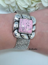 Load image into Gallery viewer, bs8061 Large Puffed Sterling Square with Hand-Cut Stone - Cuff Bracelet (Hot Pink Rhodo)
